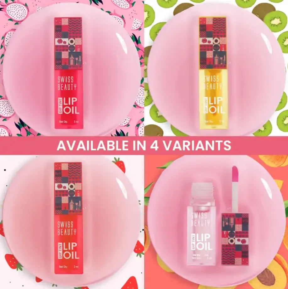 Swiss Beauty Dip Tint Lip Oil 3ml | Strawberry, Dragon Fruit, Peach, Kiwi