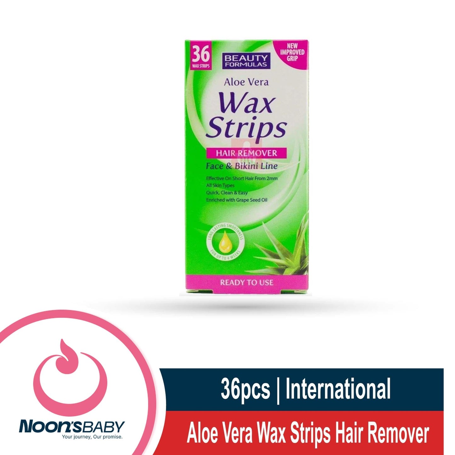 Beauty Formulas Aloe Vera Wax Strips Hair Remover 36pcs