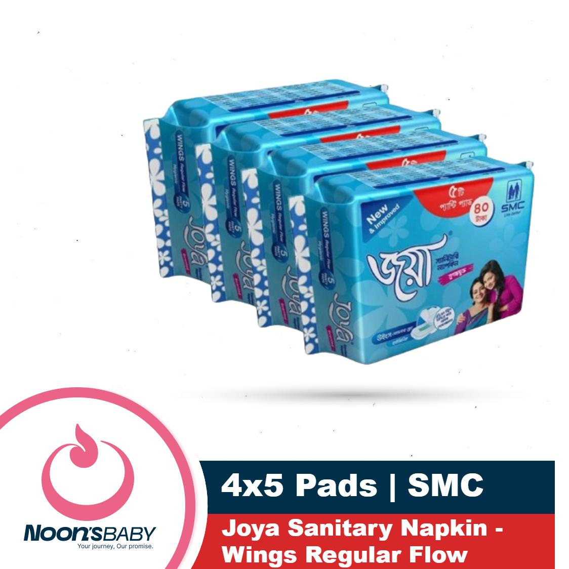 Joya Sanitary Napkin - Wings Regular Flow - 5 Pads Pack - Panty/Wings System - Combo of 4 Pack - 20 Pads - pad