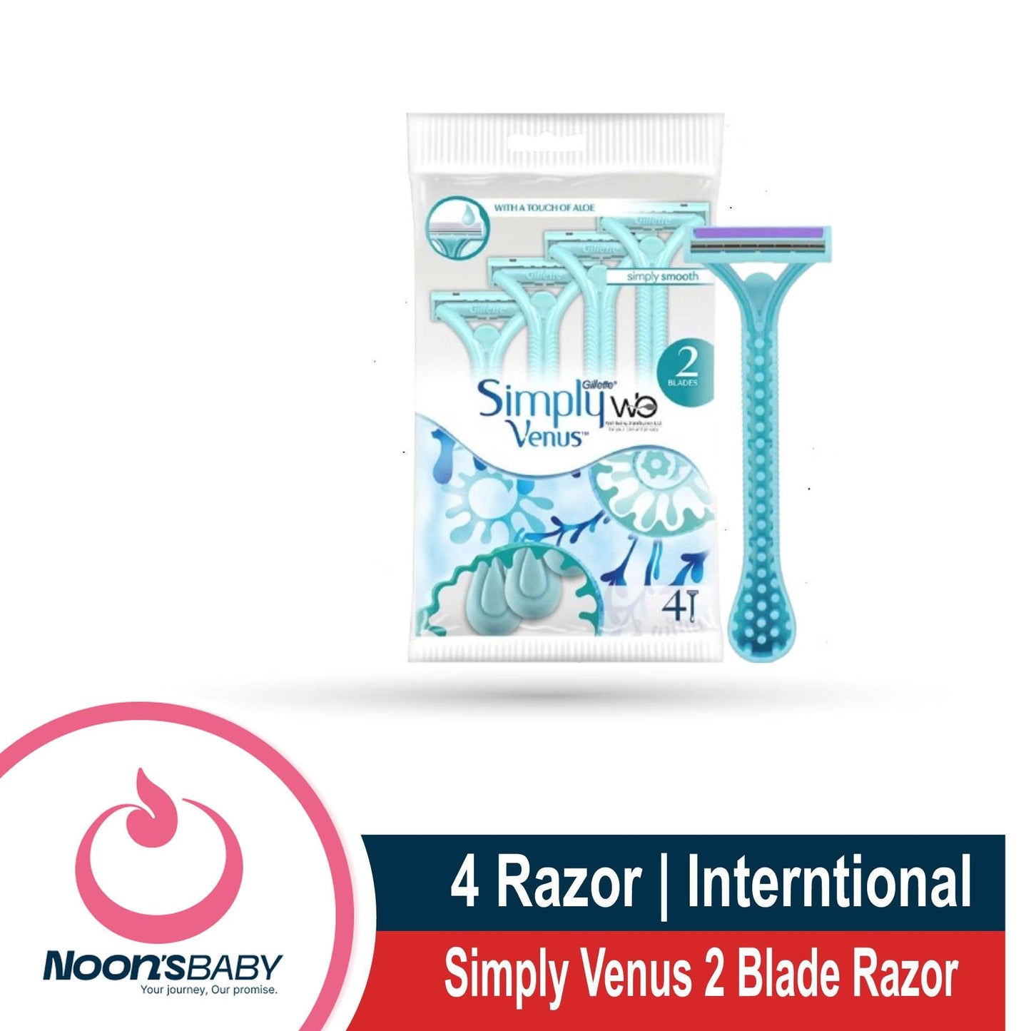 Hair Removal Razor - Simply Venus 2 Blade Razor for Women - 1 Pack Containt 4 Razor (2 Baldes Razor)