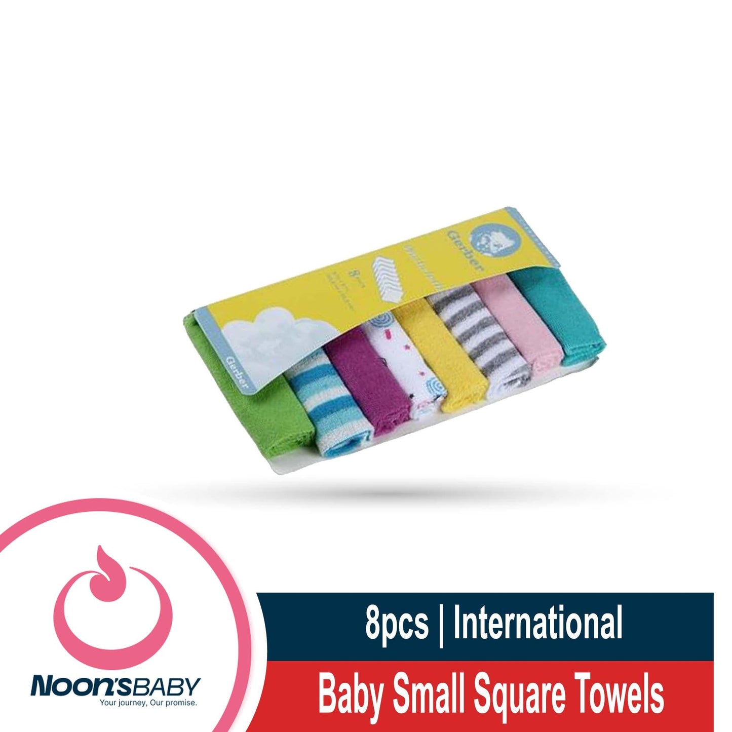Gerber Baby Small Square 8pcs Towels, Baby Feeding Napkins, Newborn Child Handkerchief, Face Washing - Easily Washable and Dryable - 8pcs Pack