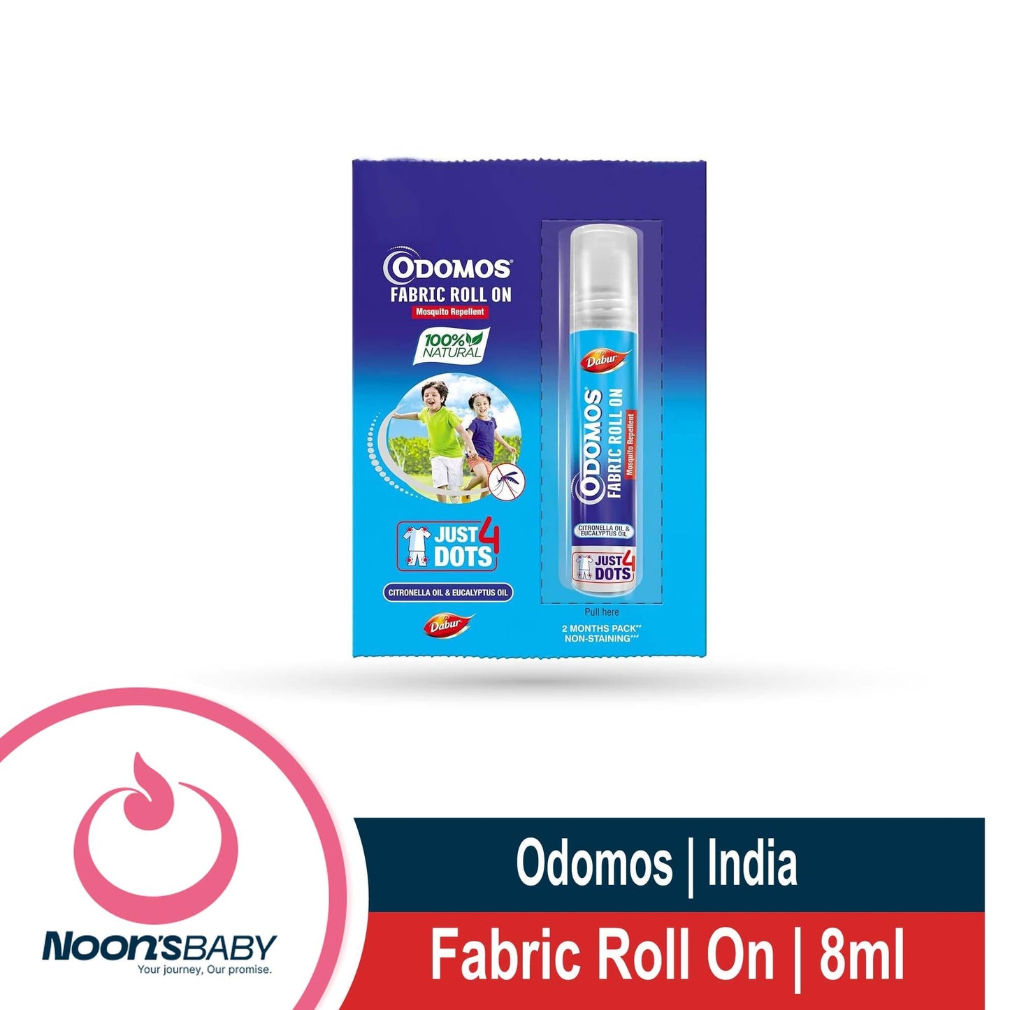 Odomos Mosquito Repellent Fabric Rollon Citronella & Eucalyptus Oil | 8Ml | Made In India