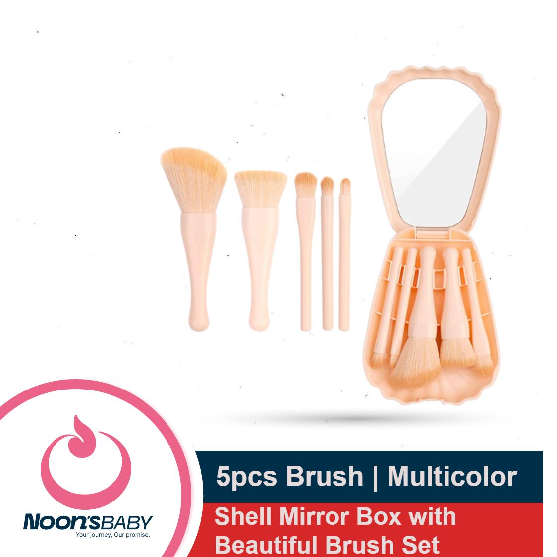 Shells Shape Mirror Box with Beautiful Makeup Brush Set 5pcs - Multicolor