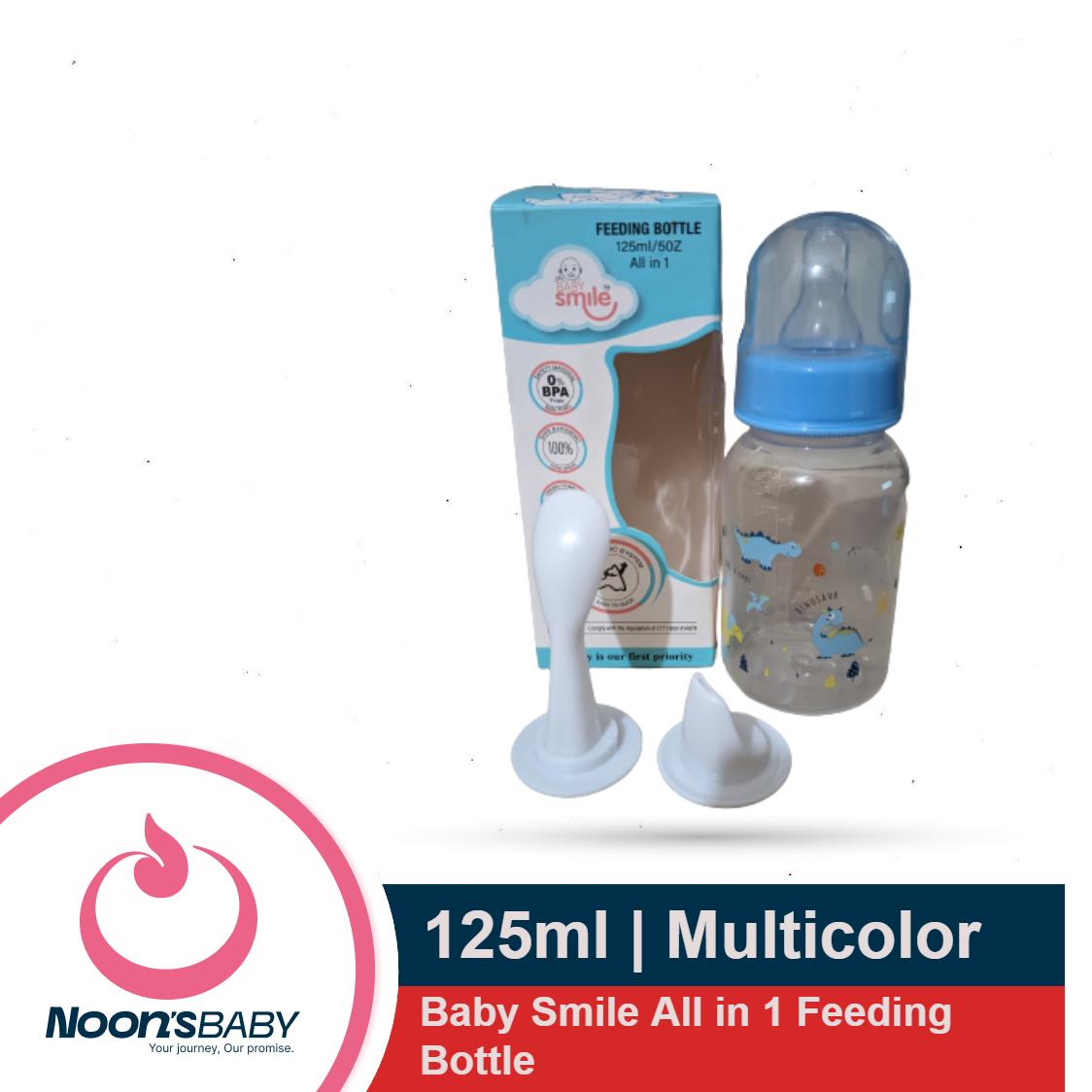 Baby Smile Feeding Bottle All in 1 125ml Baby Plastic Bottle Silicone Nipple with Extra 2 Spoon