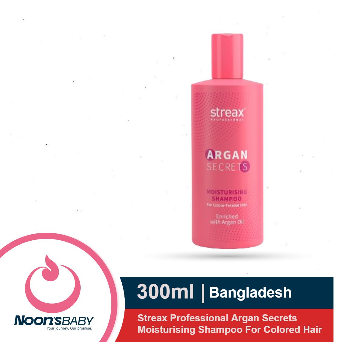 Streax Professional Shampoo 300ml Argan Secrets MOISTURISING Shampoo for Women | Enriched with Argan Oil & UV Filter | Enhances Colour Retention | Cleanses & Nourishes Hair | Made in BD