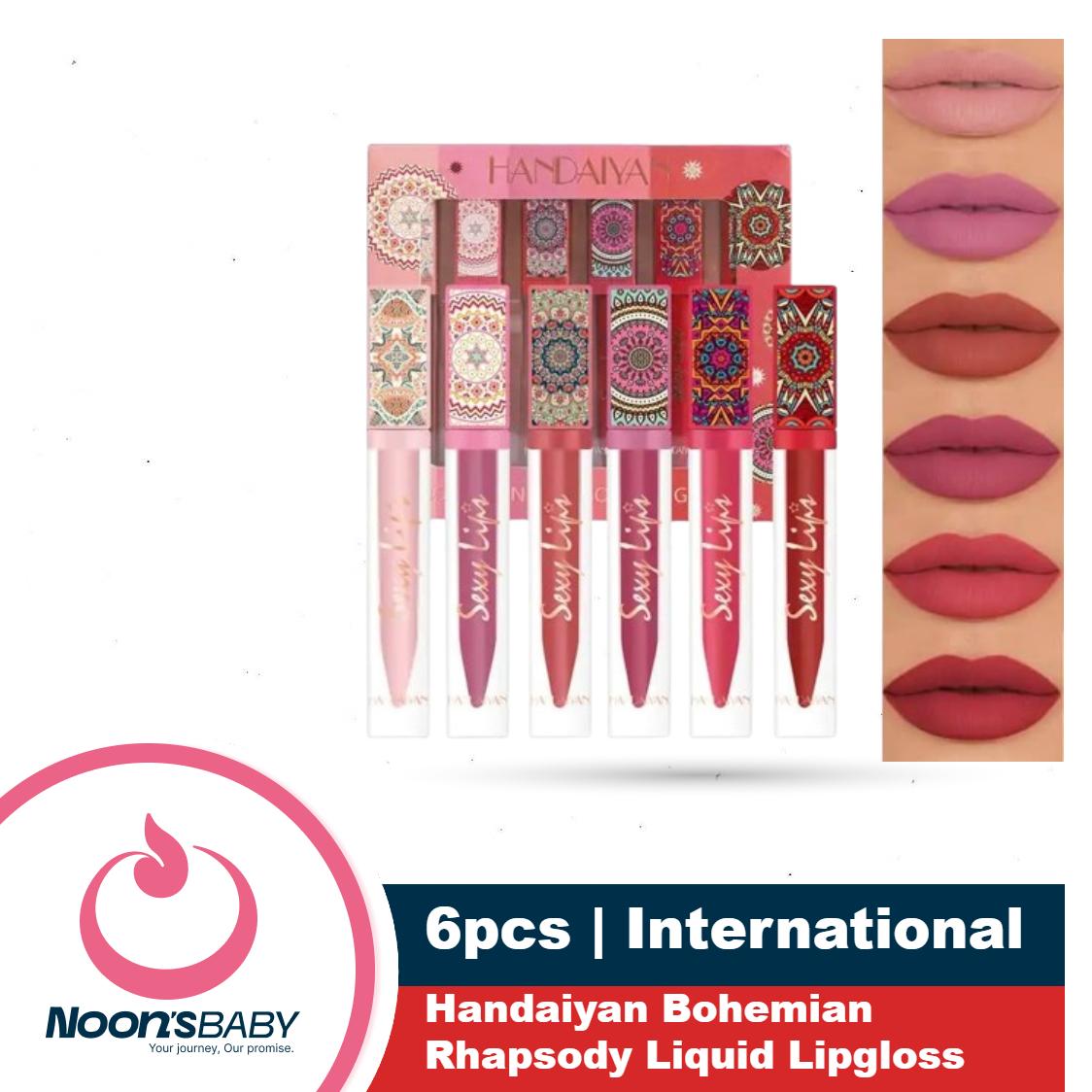 Handaiyan 6pcs Bohemian Rhapsody Lipgloss Liquid Lipstick Set Pigmented, Lightweight, Waterproof, Non-Stick Cup Lip Gloss Set for Women