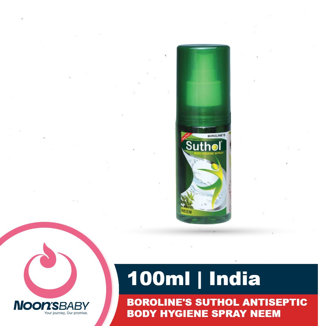 BOROLINE's Suthol Active Neem Antiseptic Body Hygiene Spray 100 ml | Stops Skin Irritations, Prickly Heat Itching, Rashes | With Neem, Tumeric & Aloe vera | India