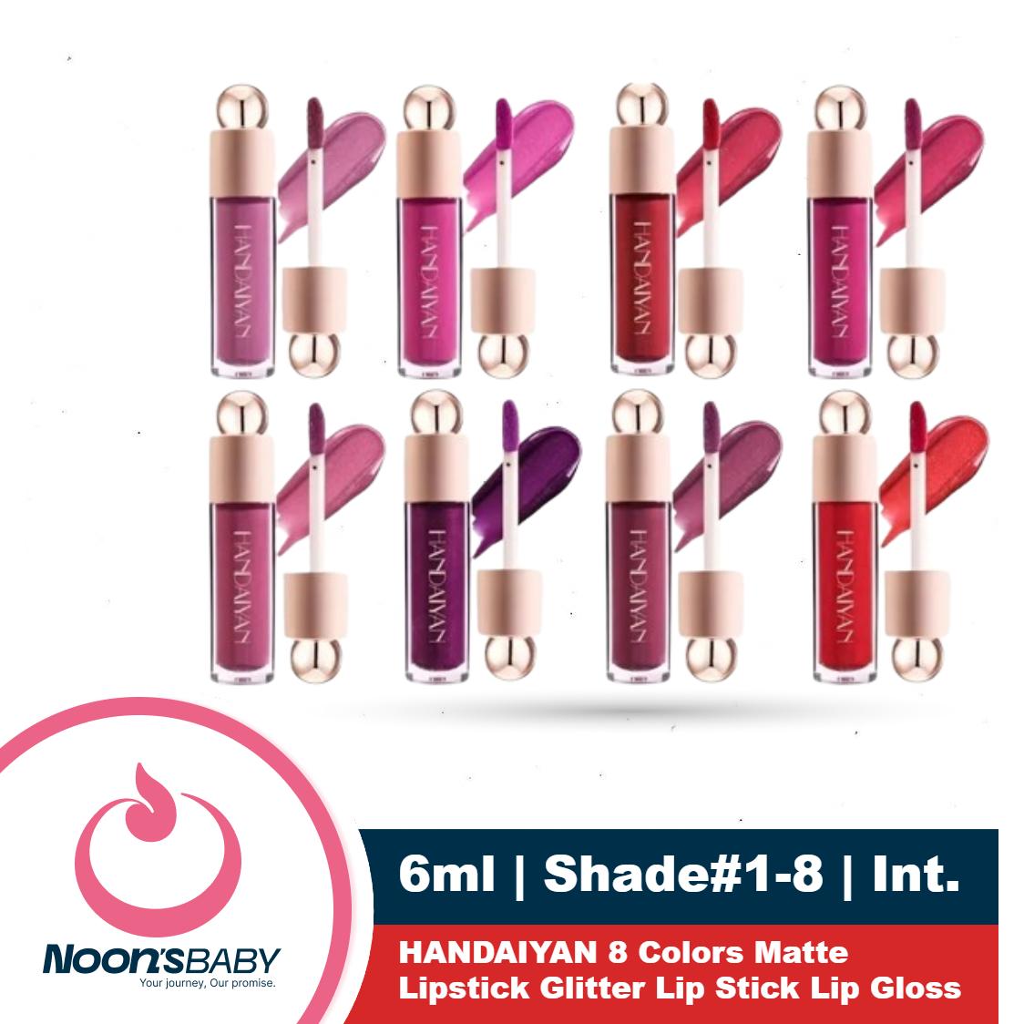 HANDAIYAN 8 Colors Shimmer Matte Lipstick Glitter Lip Stick Lip Gloss 6ml x1pcs