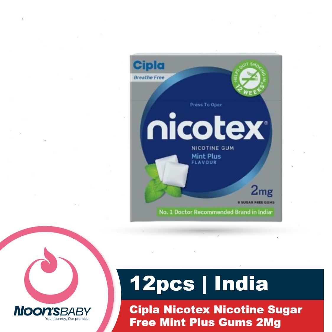 Cipla Nicotex Nicotine Sugar Free Mint Plus Gums 2Mg 12 Gums Each Pack - Helps To Quit Smoking - Who - Approved Therapy