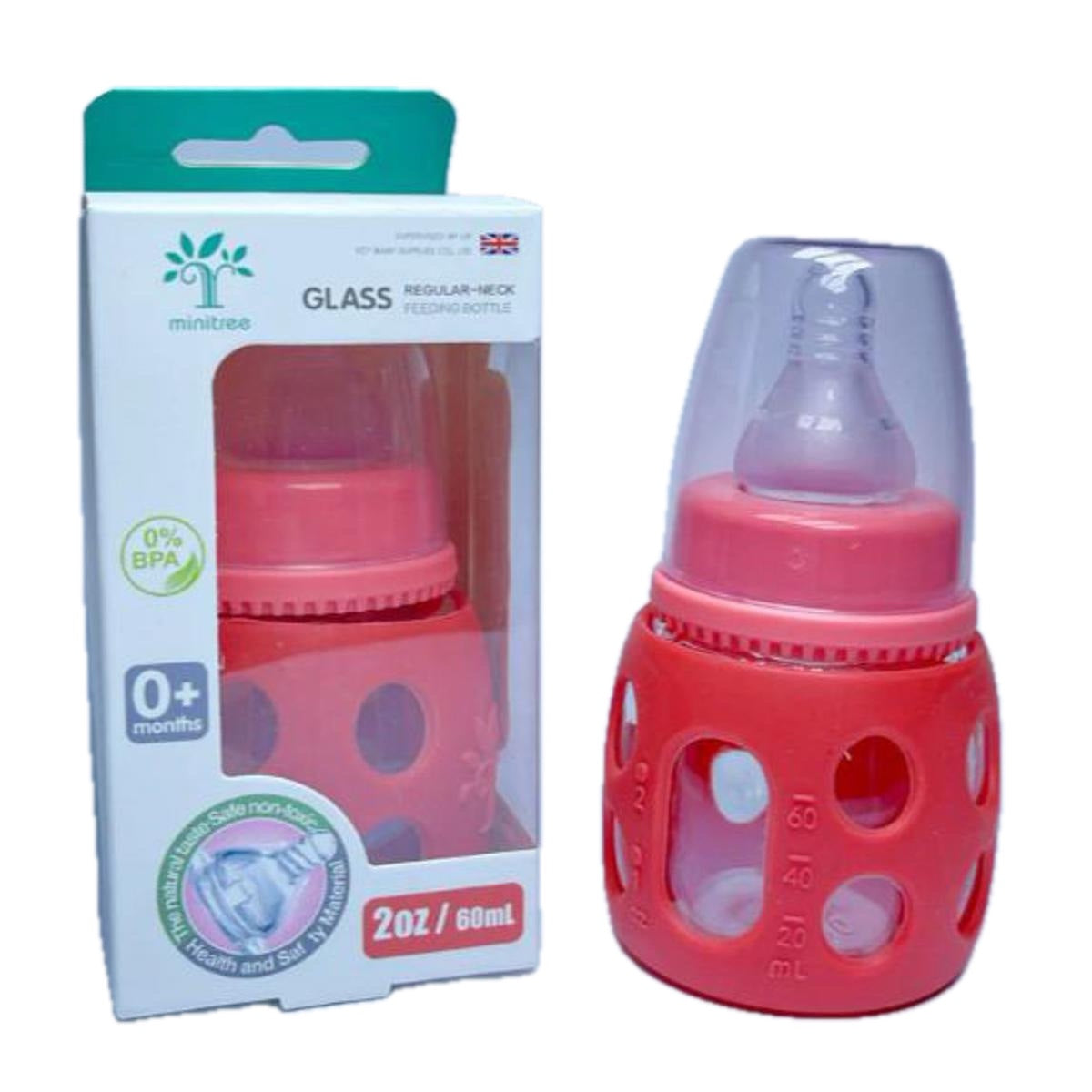 Baby Feeder Bottle Minitree Regular Neck Baby Feeding Glass Bottle 0m+ 60ml Bottle Multicolor Available