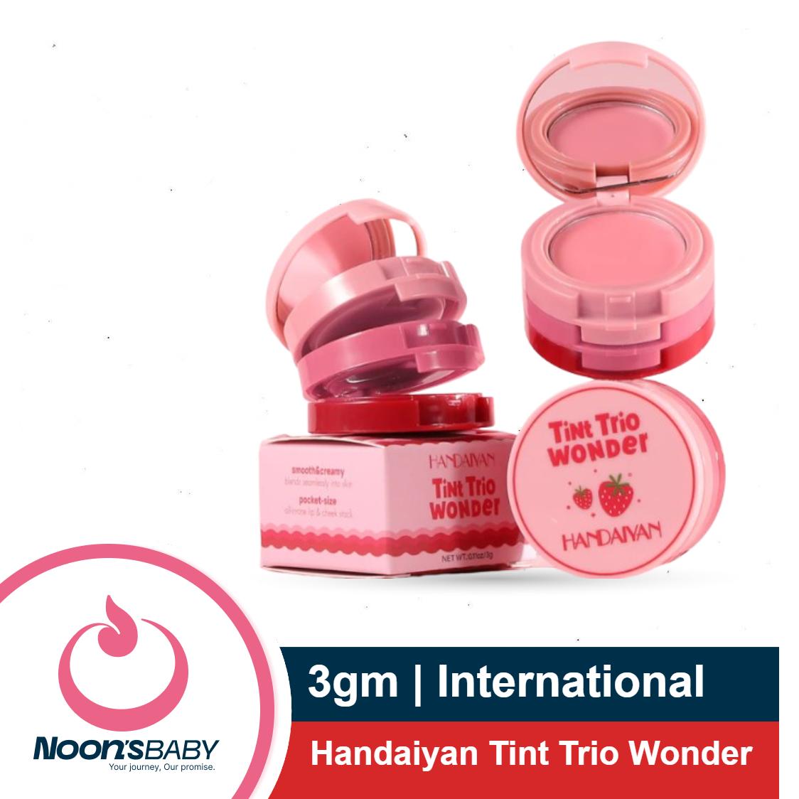 Handaiyan Tint Trio Wonder 3gm - Pocket-Size Lip & Cheek Stain Multi-Use Makeup Powder Pink Blush Cream Blush for Cheeks & Lips, Eyeshadow, Lightweight, Longlasting, 3 Shades Tinted Buildable Blush Face Makeup