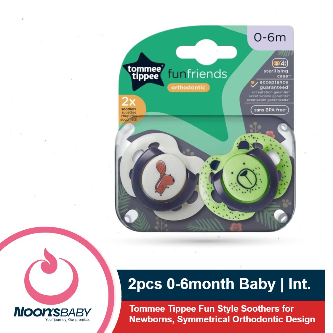 Tommee Tippee 2pcs 0-6month Babies Fun Friends Soothers / Pacifiers for Newborns, Symmetrical Orthodontic Design Multicolor