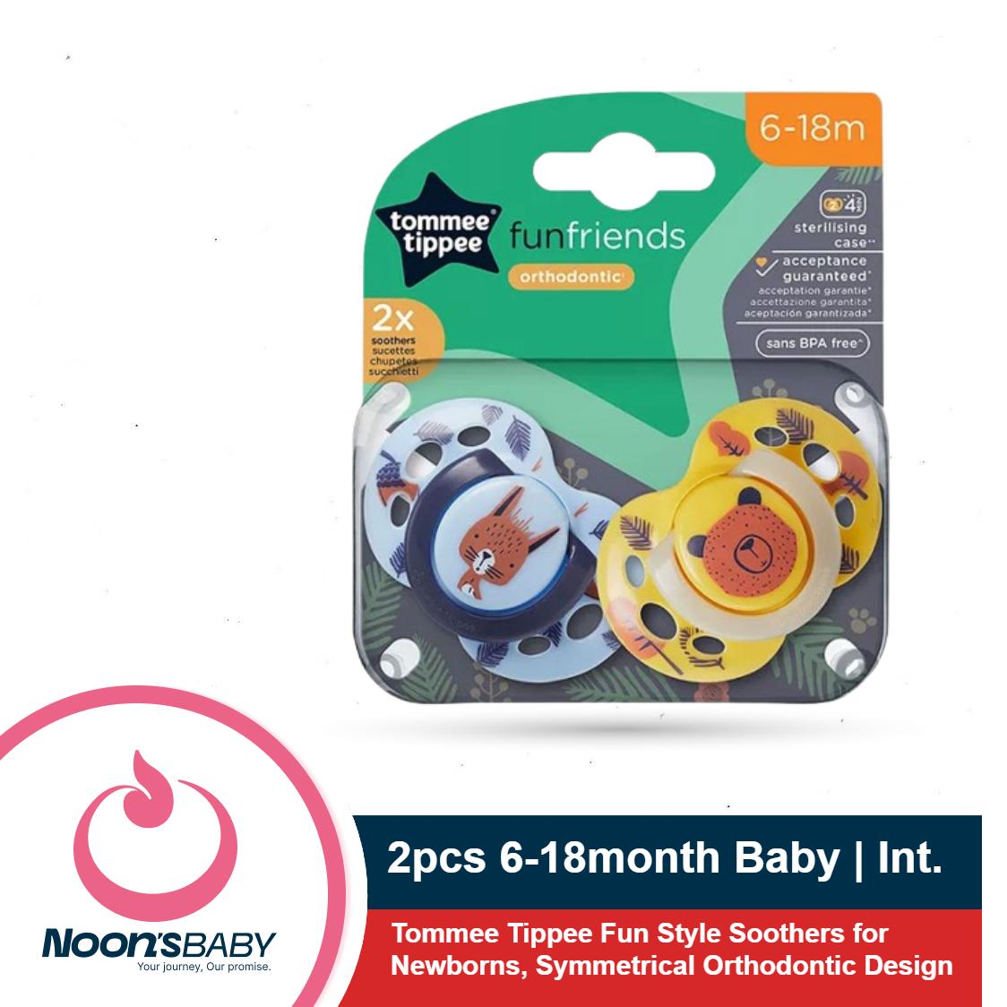 Tommee Tippee 2pcs 6-18month Babies Fun Friends Soothers / Pacifiers for Newborns, Symmetrical Orthodontic Design Multicolor