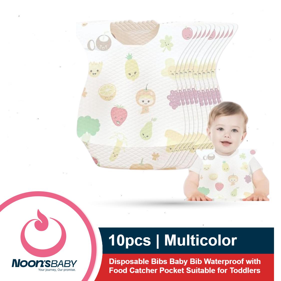 10pcs Baby Smile Disposable Bibs Baby Bib Waterproof with Food Catcher Pocket Suitable for Toddlers, Feeding, Traveling, Outdoor Use, Fruit pattern