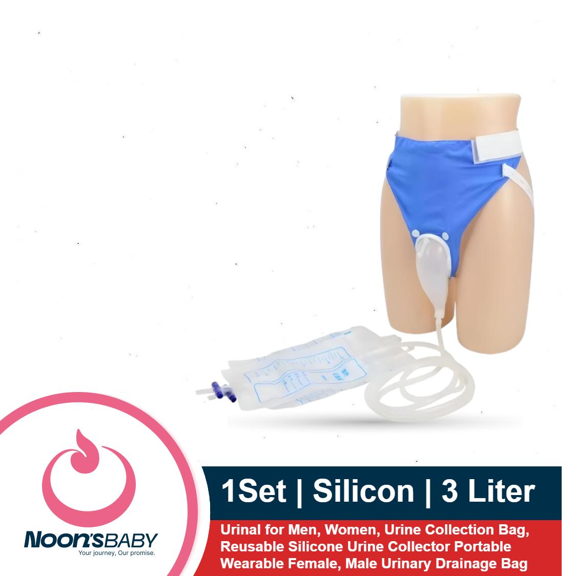 1Set Silicon 3Liter Urinal for Men, Women, Urine Collection Bag, Reusable Silicone Urine Collector Portable Wearable Female, Male Urinary Drainage Bag