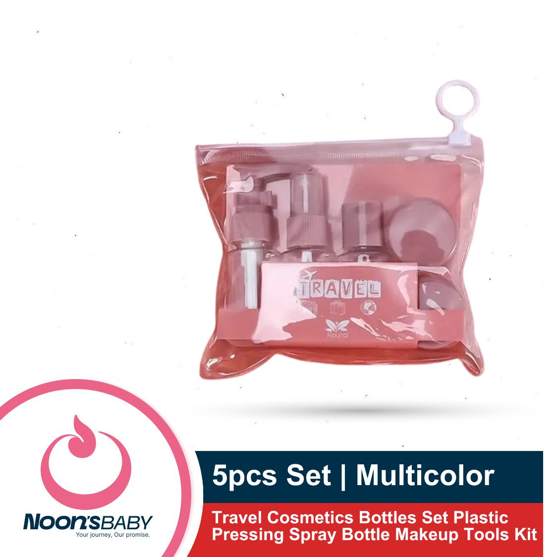 5pcs Set Travel Cosmetics Bottles Set Plastic Pressing Spray Bottle Makeup Tools Kit (Random Body Color) - Travel Kit, Travel Storage for carrying shampoo, lotion, sun skin oil for travelling , for all season