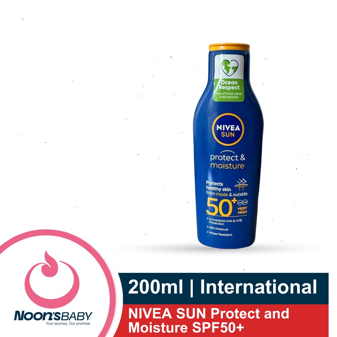 NIVEA SUN Protect and Moisture 200ml SPF50+ Advanced Sunscreen for Instant Protection| PA+++ UVA - UVB Protection System| Vitamin E + Moisture| Very Water Resistant| For Men & Women