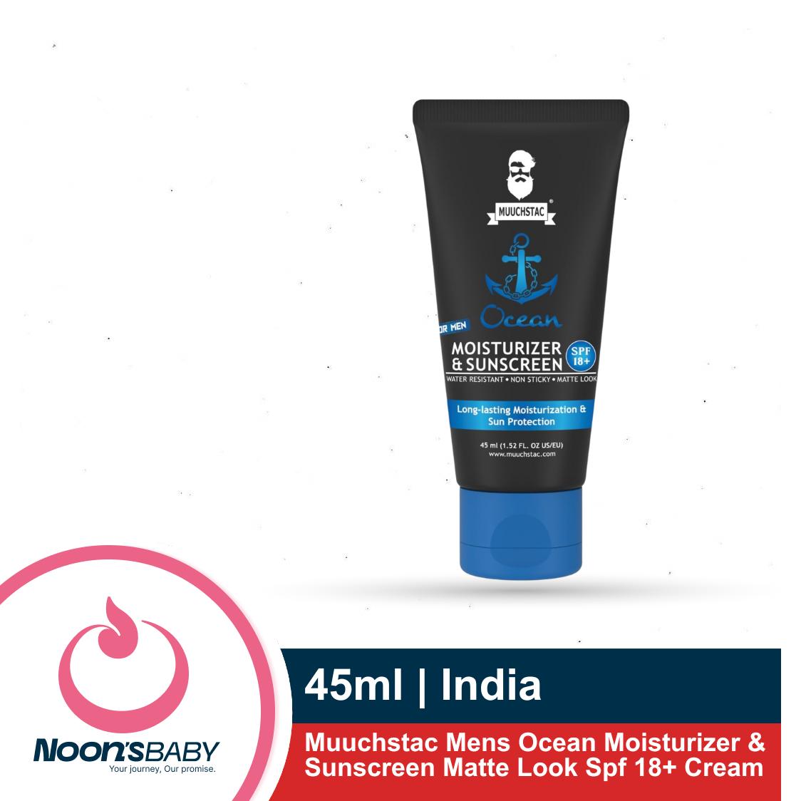 Muuchstac Mens Ocean Moisturizer & Sunscreen Matte Look Spf 18+ Cream 45ml With Turmeric & Aloe Vera Beads, Non-Sticky & Water Resistant