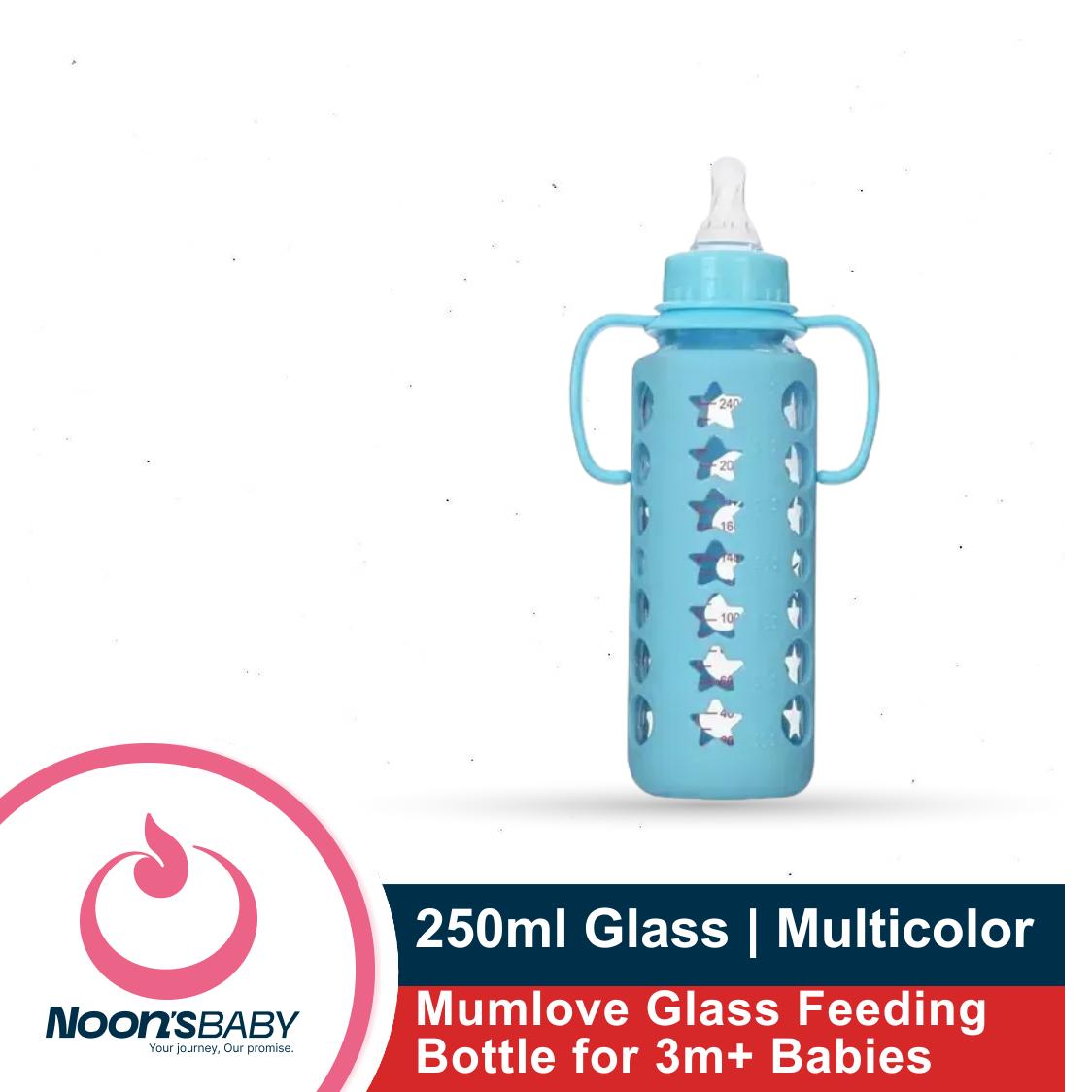 Mumlove Baby Feeder Double Protection Unbreakable 120ml/ 250ml Glass Body Feeding Bottle with Nipple Handle & Silicon Cover