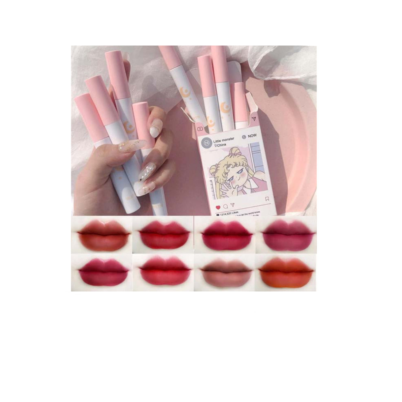 Little Monster 8pcs in 1 Box Lipstick Cigarete Tube Lip Glaze Set Matte Student Gift Lipstick Set