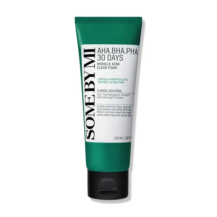 SOME BY MI AHA BHA PHA 30 Days Miracle Acne Clear Foam 100ml | Made from Tea Tree Leaf for Acne Prone Skin - Daily Acne Face Wash for Removing Sebum and Dead Cells - Korean Skin Care