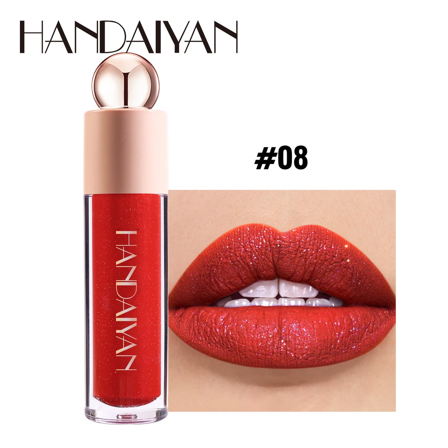 HANDAIYAN 8 Colors Shimmer Matte Lipstick Glitter Lip Stick Lip Gloss 6ml x1pcs