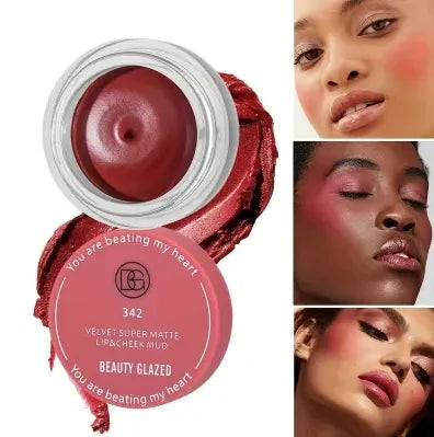 Beauty Glazed Velvet Matte Lip & Cheek Mud Moisturize Waterproof Long Lasting Double Use For Lip And Cheek