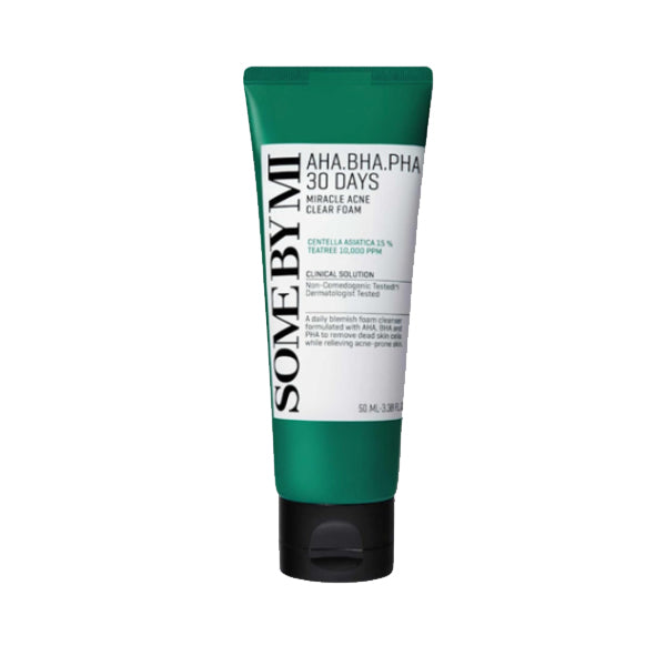 SOME BY MI AHA BHA PHA 30 Days Miracle Acne Clear Foam 100ml | Made from Tea Tree Leaf for Acne Prone Skin - Daily Acne Face Wash for Removing Sebum and Dead Cells - Korean Skin Care