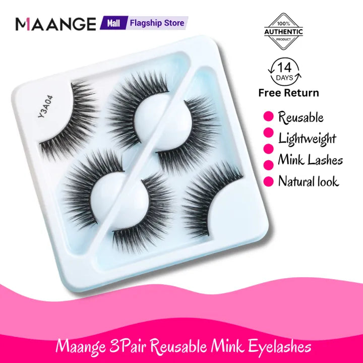 MAANGE EYELASH Reusable 3Pair Mink Hair 3D Eyelashes