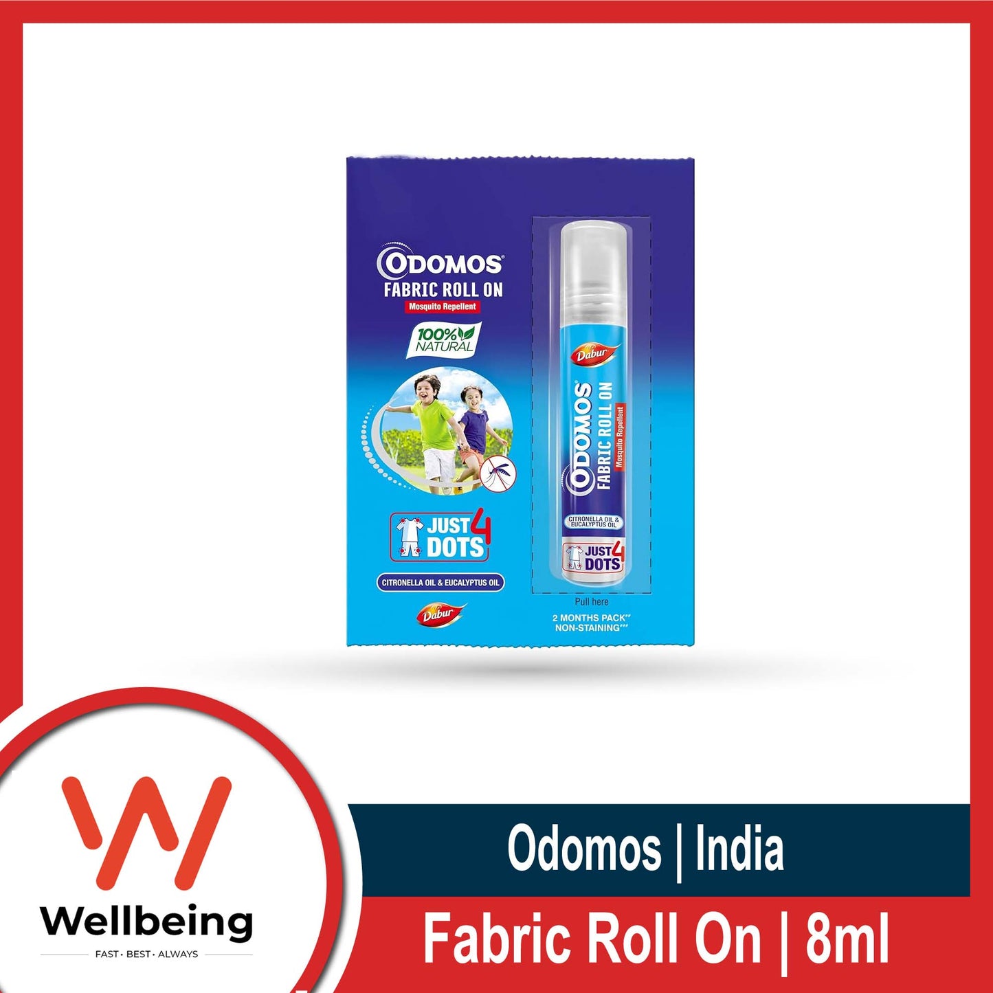 Odomos Mosquito Repellent Fabric Rollon Citronella & Eucalyptus Oil | 8Ml | Made In India