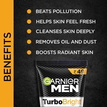 Garnier Men Turbo Bright Anti Pollution Double Action Face Wash 50g / 100g