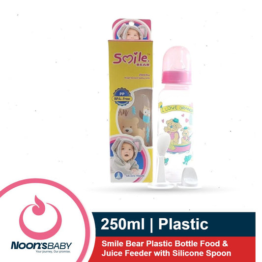 Smile Bear Plastic Bottle Food & Juice Feeder with Silicone Spoon 250ml