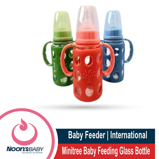 Baby Feeder Bottle Minitree Regular Neck Baby Feeding Glass Bottle 0m+ 60ml/ 3m+ 120ml/ 6m+ 240ml Bottle Multicolor Available (Select Size Before Order)