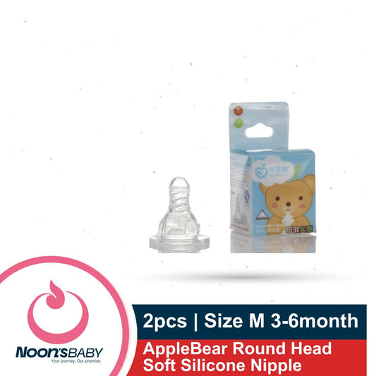 AppleBear Round Head Soft Silicone Nipple M 3-6months 2pcs Combo