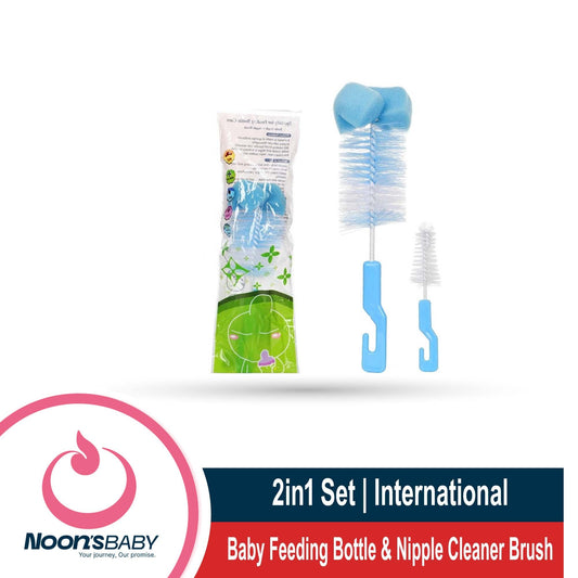 Baby Feeding Bottle & Nipple Cleaner Brush 2in1 Set - Multicolor Available