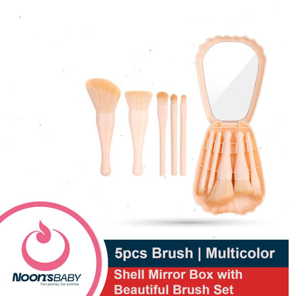 Shells Shape Mirror Box with Beautiful Makeup Brush Set 5pcs - Multicolor
