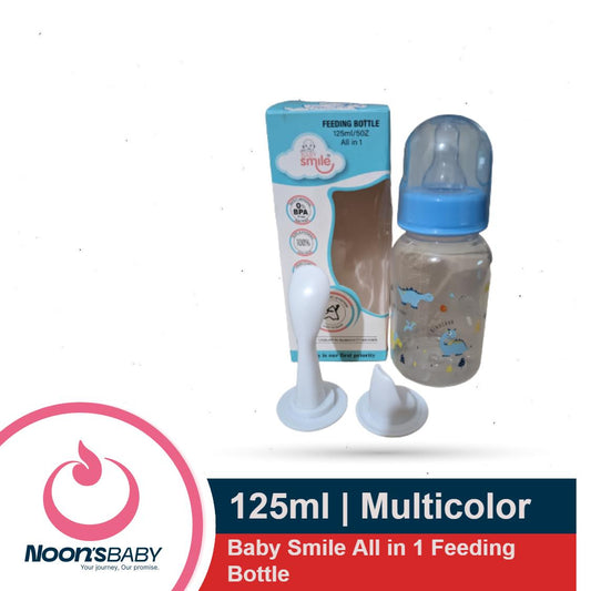 Baby Smile Feeding Bottle All in 1 125ml Baby Plastic Bottle Silicone Nipple with Extra 2 Spoon