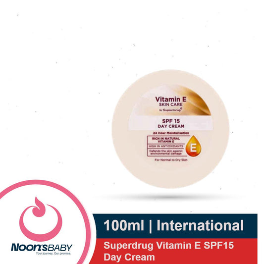 Superdrug Skincare Vitamin E SPF15 Day Cream 100ml For Normal to Dry Skin (Made in UK)