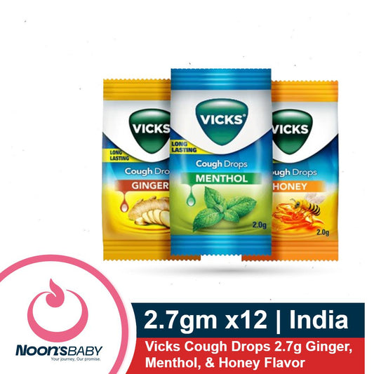 Vicks Cough Drops 2.7g x 12pcs Mix  / 1.8gm 12pcs Mix - Ginger, Menthol, Tulsi & Honey Flavor | India