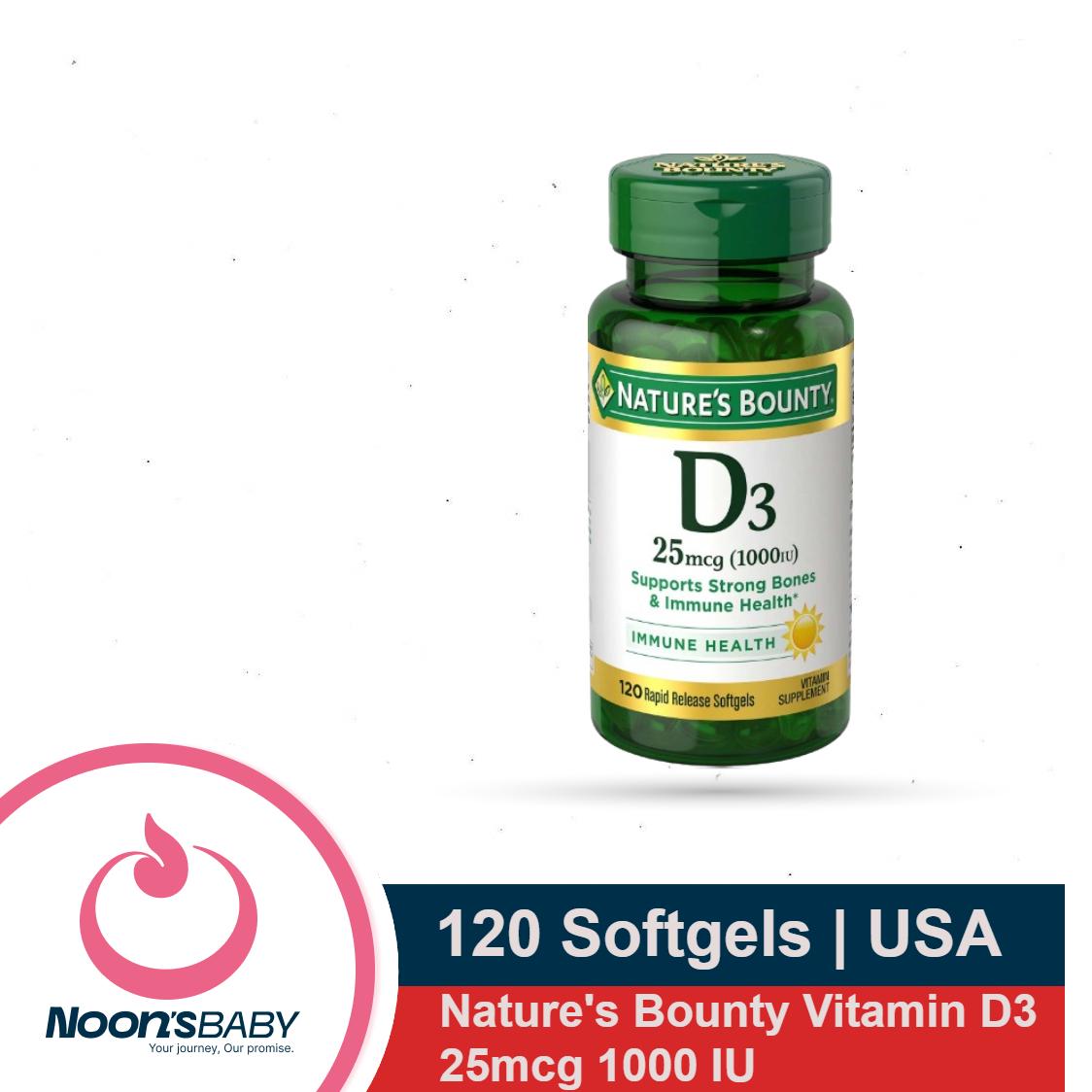 Nature's Bounty Vitamin D3 25mcg 1000 IU -120 Softgels - Goodhealthcapsule (International)