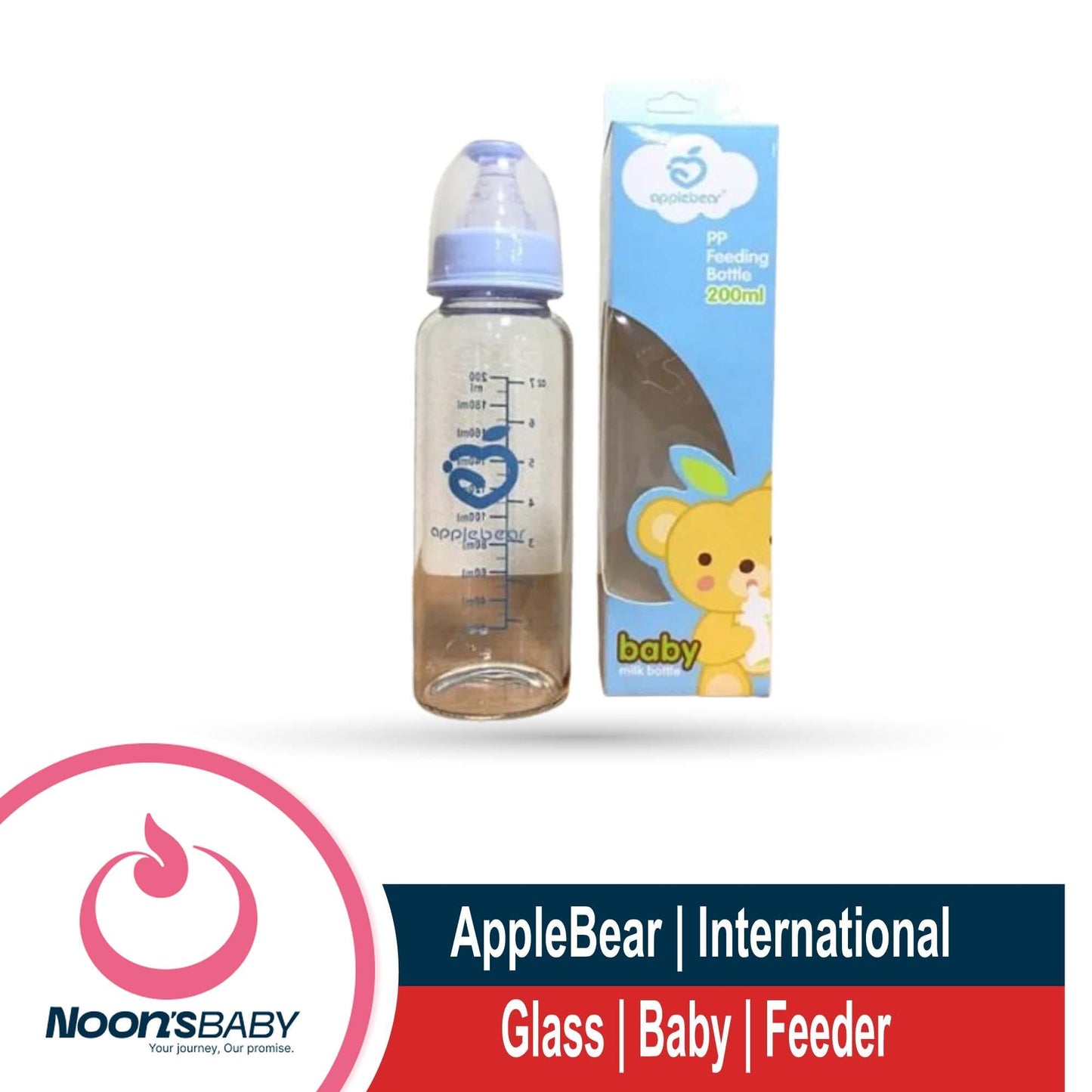 Baby Feeder AppleBear PP Feeding Glass Bottle with Silicone Nipple 60ml/ 120ml/ 200ml (Select Size Before Order)