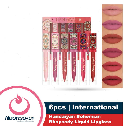 Handaiyan 6pcs Bohemian Rhapsody Lipgloss Liquid Lipstick Set Pigmented, Lightweight, Waterproof, Non-Stick Cup Lip Gloss Set for Women