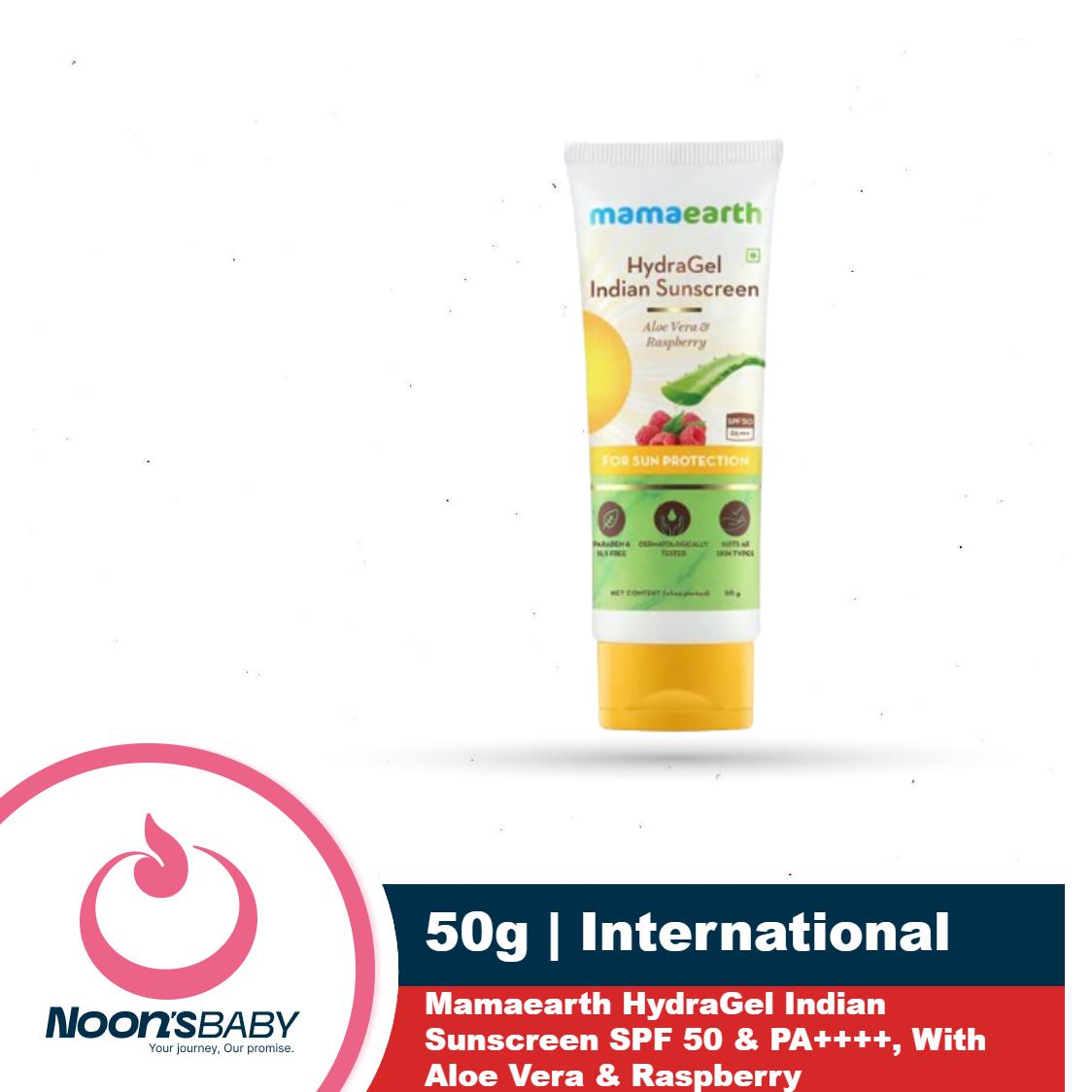 Mamaearth HydraGel Indian Sunscreen 50g SPF50 With Aloe Vera & Raspberry | India