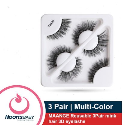 MAANGE EYELASH Reusable 3Pair Mink Hair 3D Eyelashes