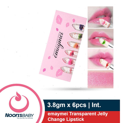 1pcs/ 6pcs emaymei Transparent Jelly Change Lipstick Waterproof Crystal Jelly Lipstick with Flower Inside | 3.8gm 6 Shades Available