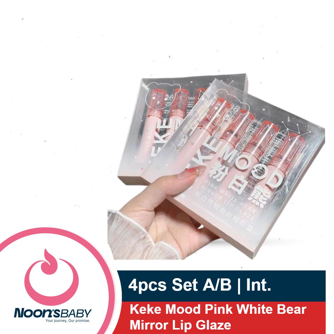 Keke Mood Pink White Bear Mirror Lip Glaze 4pcs Set-A/B Lipstick Lipgloss