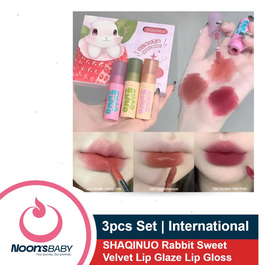 SHAQINUO Rabbit Sweet Velvet Lip Glaze Lip Gloss 3pcs Set- A/B