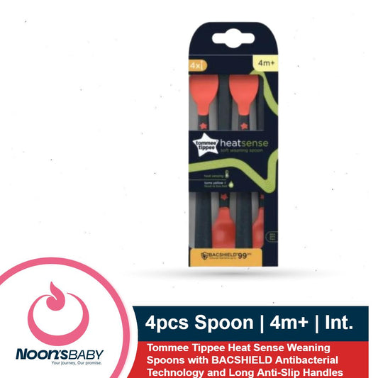 Tommee Tippee 4pcs Spoon 4m+ Heat Sense Weaning Spoons with BACSHIELD Antibacterial Technology and Long Anti-Slip Handles