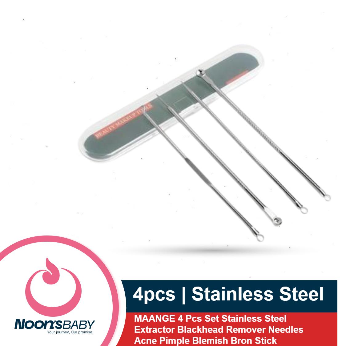 MAANGE 4 Pcs Set Stainless Steel Extractor Blackhead Remover Needles Acne Pimple Blemish Bron Stick