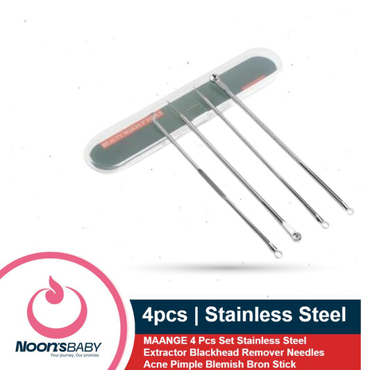 MAANGE 4 Pcs Set Stainless Steel Extractor Blackhead Remover Needles Acne Pimple Blemish Bron Stick